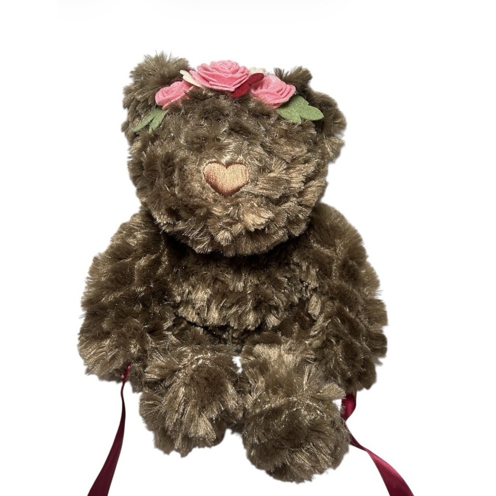 Debi Lilly Floral Bear Plush 8" Brown Stuffed Animal Ribbons Flowers CUTE‎ PL-3
